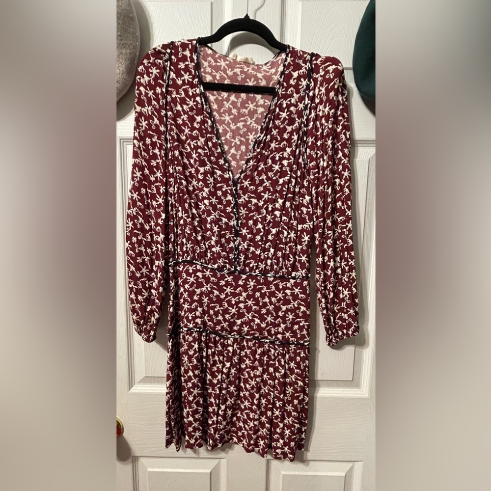 ba&sh Burgundy and White Mini Dress